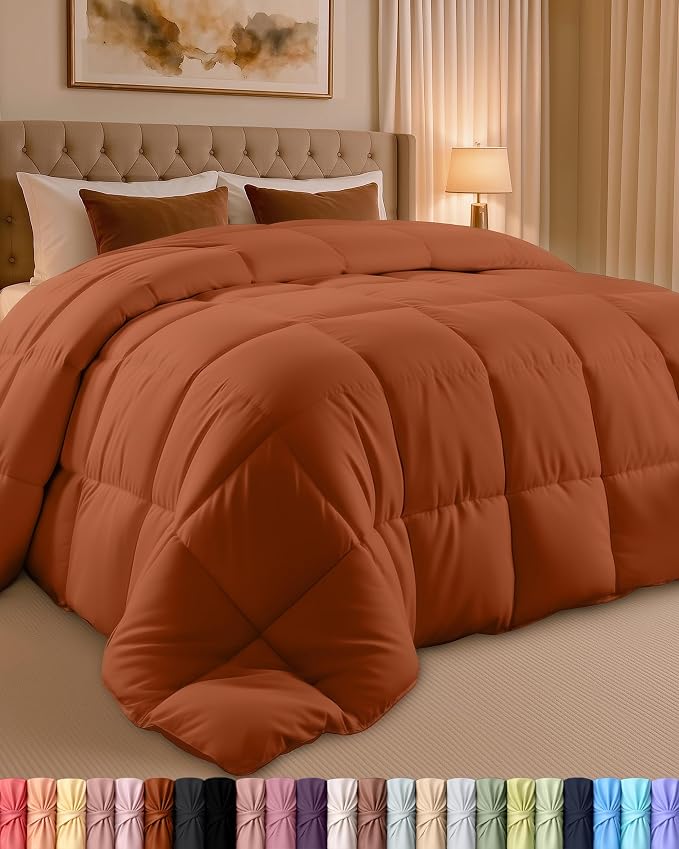 Utopia Bedding Queen Comforter, Duvet Insert, Burnt Orange, 88 x 88 Inches | Soft and Fluffy Down Alternative Bed Comforter, All Season, Breathable, Corner Tabs, Box Stitched, Durable, Machine Washable