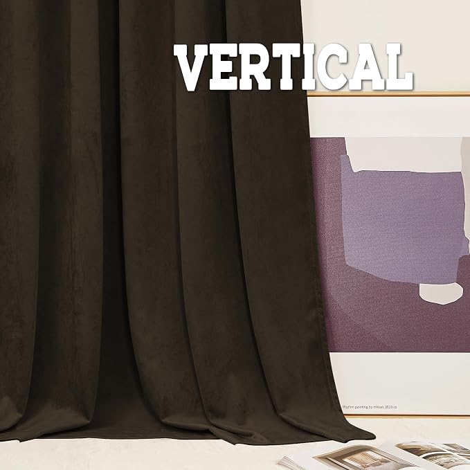 RYB HOME Brown Velvet Blackout Curtains for Bedroom 63 inches Length | Thermal Insulated, Privacy UV Heat Blocking, Luxurious Soft Fabric, Back Tab, Drapes for Nursery Office, W42 x L63, 2 Panels