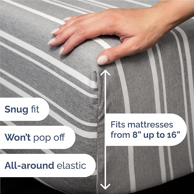 Full Size 4 Piece Sheet Set - Breathable & Cooling Sheets - Grey Stripes | Hotel Luxury Bed Sheets for Women & Men, Deep Pockets, Easy-Fit, Extra Soft and Wrinkle Free Sheets, Oeko-Tex Bed Sheet Set