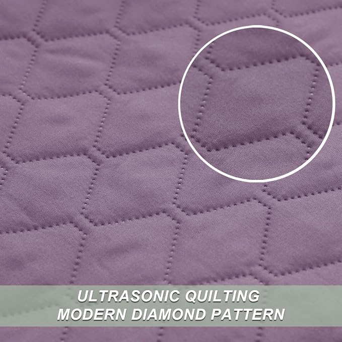Exclusivo Mezcla Reversible Twin Quilt Bedding Set, Dusty Lavender | Lightweight Bedspreads with 1 Pillow Sham, Soft Microfiber, All Season Bed Coverlets for Dorm Bedroom Guest Room, 68x88 Inch