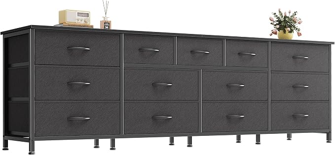 Huuger 70 Inch Long Dresser for Bedroom, TV Stand for 65, 75, 80 Inch TV | 13 Large Fabric Drawer, Large Entertainment Center for Bedroom, Wide Chest of Drawer with Storage, Black