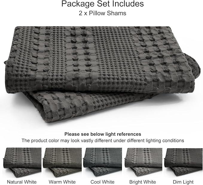 PHF 100% Cotton Waffle Weave Euro Sham Covers, 2 Pack 26" x 26" Bed Pillow Covers for Elegant Home Decor, No Filling, Luxury Aesthetic Soft Euro Pillow Cases for Bed, Charcoal Grey