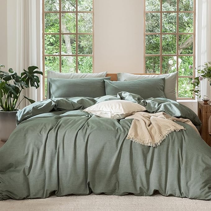 MooMee Duvet Cover Set 100% Washed Cotton Linen Like Cal King | Relaxed Linen-like Texture. Soft, Breathable & Long-lasting Comfort. Lightweight. Hidden Zipper with 8 Interior Corner Ties