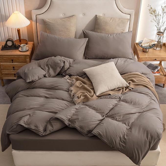 PURE ERA Jersey Knit Sheet Set Solid Brown California King | 100% Cotton, 3 Piece Set, T Shirt Soft, Breathable, Envelope Closure Pillowcases, Hidden Zipper, 8 Ties, No Insert, Modern