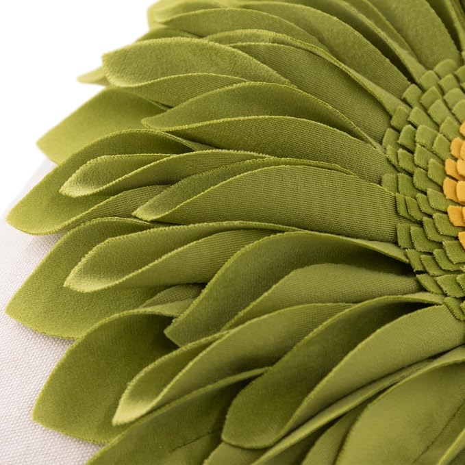 OiseauVoler 3D Sunflower Throw Pillow Cover Decorative Handmade Pillowcase Cushion Cover Case for Home Sofa Bed Living Room Decor 18x18 Inch Green