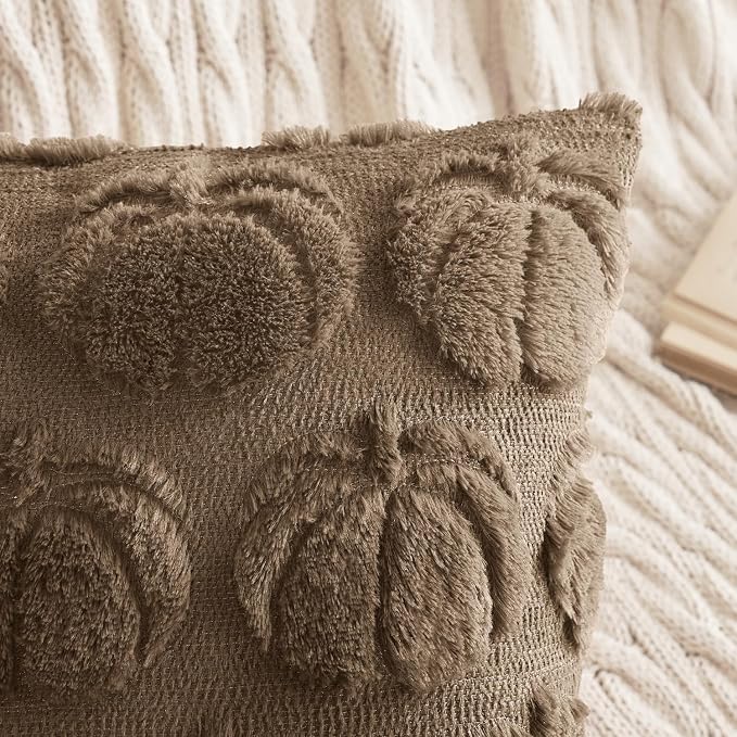 MIULEE Fall Pillow Covers Pumpkin Fall Decor 20x20 Coco Brown | Set of 2 Fall Decorations for Home, Plush Faux Fur Farmhouse Accent Pillowcases, Porch Sofa Couch Cushion Bed Livingroom