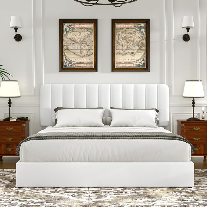 VECELO King Size Upholstered Bed Frame with 4 Drawers and Headboard, Velvet Platform Storage Bedframe, Wooden Slats Support, No Box Spring Needed,Snow-White