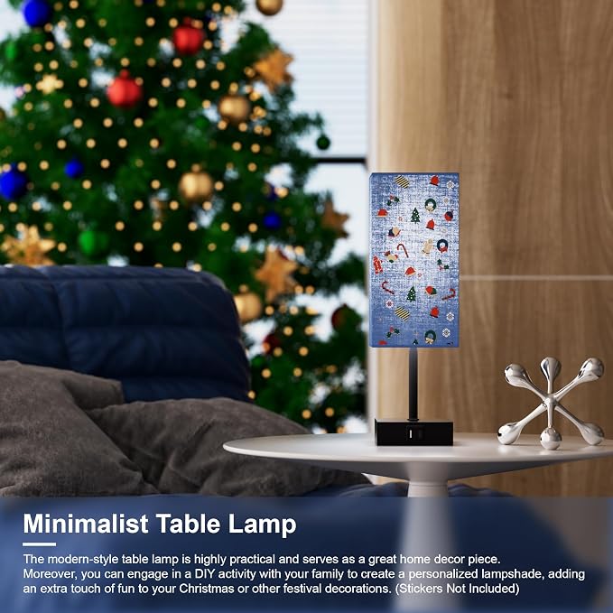 Touch Bedside Table Lamp for Bedroom, 14-Inch, Navy Blue Set of 2 | USB A+C Ports, Touch 3-Way Dimmable LED Bulb Included Fabric Lampshade Metal Base Small Nightstand Lamp for Desk Living Room