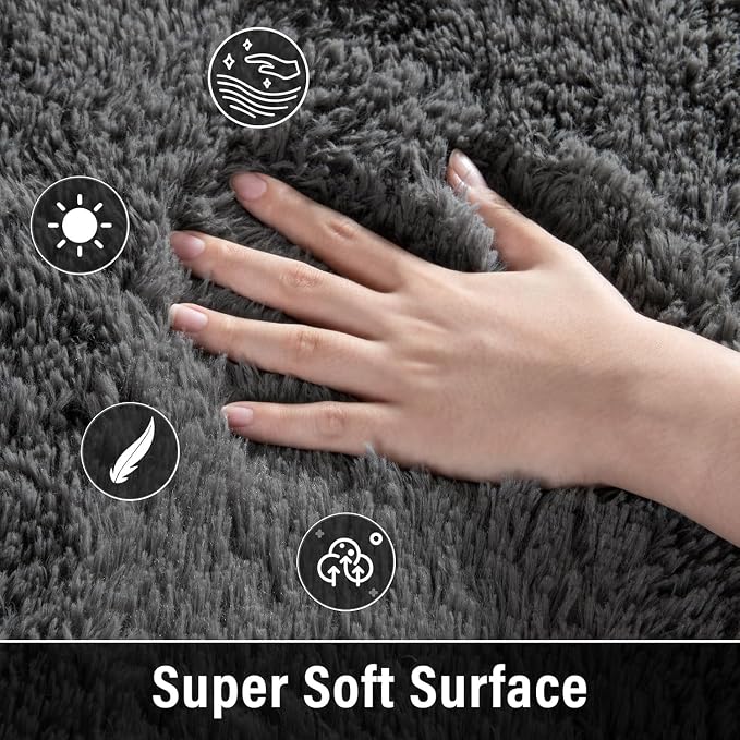 Modern Soft Fluffy Large Shaggy Rug for Bedroom Livingroom Dorm Kids Room Indoor Home Decorative, Non-Slip Plush Furry Fur Area Rugs Comfy Nursery Accent Floor Carpet 4'x6' Dark Grey