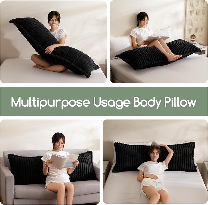 HIGOGOGO Memory Foam Body Pillow, Thickened Large Long Bed Pillow for Adults, Full Body Pillow with Removable Pillow Cover (20x54 Inch), Black