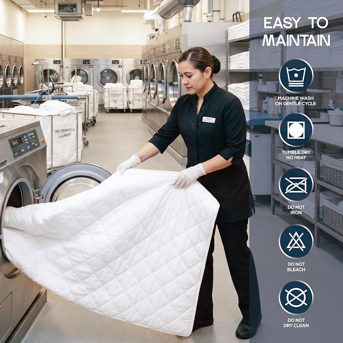 Bulk 10-Pack Queen Hotel Quilted Mattress Pad, 16" Deep, White | For Resorts & Serviced Apartments, Soft Breathable Fitted Mattress Topper, Noiseless Mattress Cover