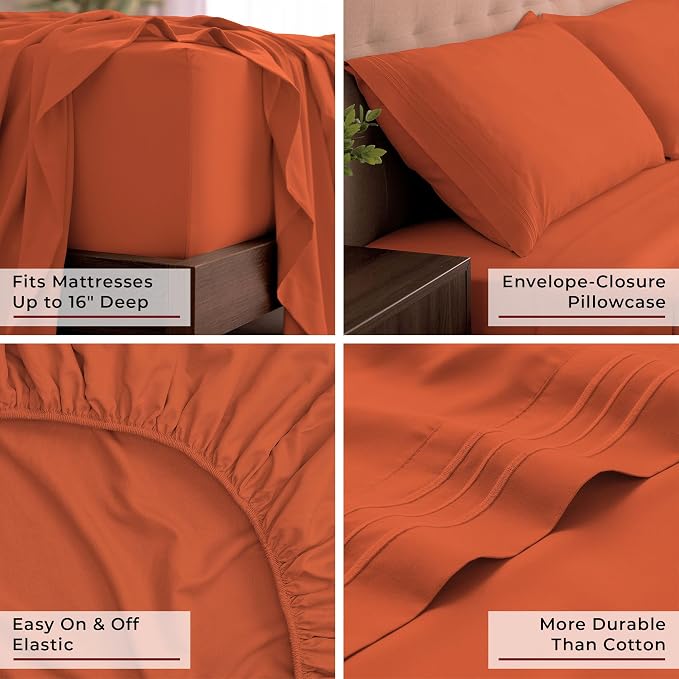 Mellanni Iconic 4-Piece, Ultra Soft Sheet Set (King, Poppy Orange) | 10M+ Sleepers. Lab-tested: Sleeps Cool, Stays Bright, Strong, Smooth. Good Housekeeping Best Bedding, 7 yrs running.