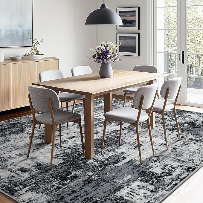 RELEANY Washable 10'x12' Abstract Area Rug for Living Room Black White | Carpet for Bedroom, Kitchen, Office, Hallway and Entryway, Printed Pattern, Non‑Slip, Soft, Stain‑Resistant, Easy to Clean