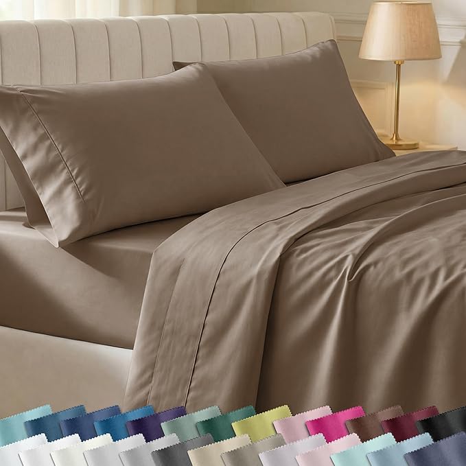 California Design Den 100% Cotton Sateen Deep Pocket King Sheet Set, Mocha | 400 Thread Count Backed by Good Housekeeping Seal, 16" Deep Pocket, All-Around Elastic, Durable, Easy Care