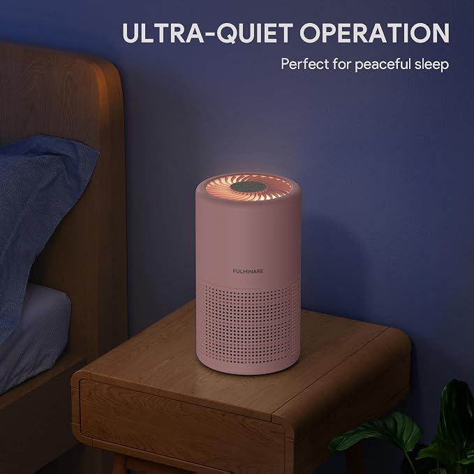 Air Purifiers for Bedroom, FULMINARE H13 True HEPA Filter (Pink) | Remove Pet Hair, Smoke, Odors，Quiet Air Cleaner With Night Light, Portable Small Air Purifier for Home, Office, Living Room