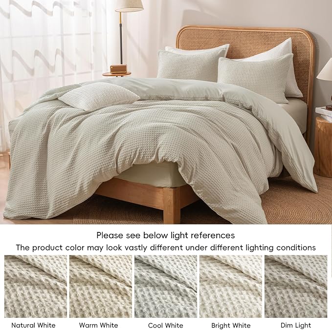 PHF Waffle Duvet Cover Twin/Twin XL, Soft & Breathable, 68"x90", Linen | 300GSM Fabrie，No Snagging Textured Honeycomb Comforter Cover for All Season 3pcs, Durable Bedding Duvet Set, Home Decor Gift