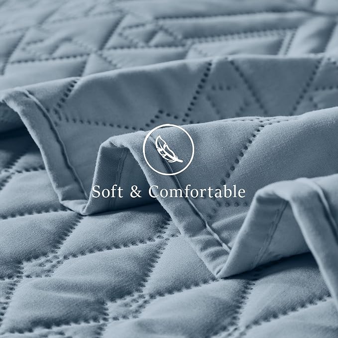 akkialla Twin Size Quilt Bedding Set,Dusty Blue Lightweight Microfiber Soft Bedspreads,Modern Style Geoetric Pattern Coverlet Set for All Seasons,2 Piece(1 Quilt,1Pillow Sham)