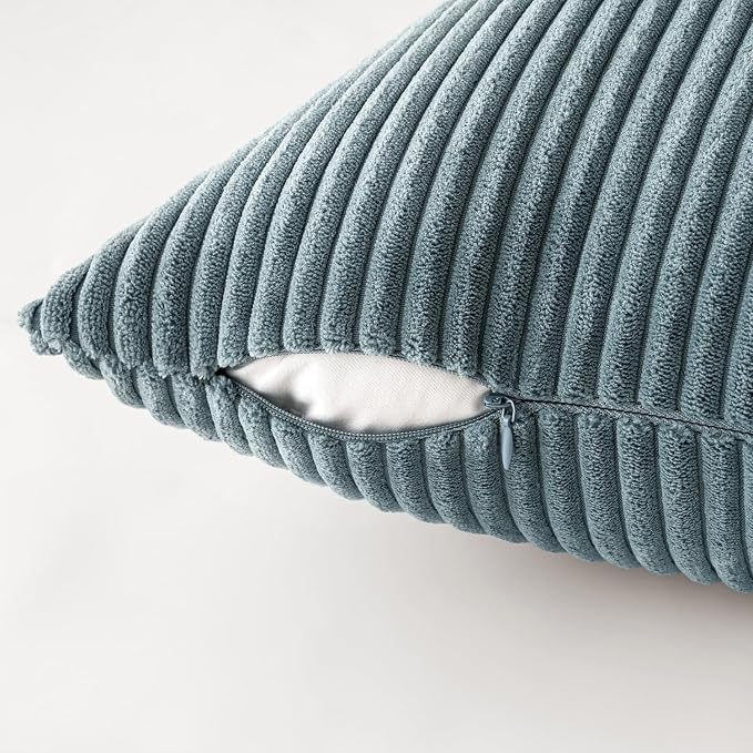 MIULEE Soft Corduroy Decorative Throw Pillow Covers Blue Navy Series 18x18 | Set of 4, Modern Nordic Coastal Decor, Classic Blue Palette, Boho Farmhouse Cushion Covers for Couch Bed Sofa Living Room