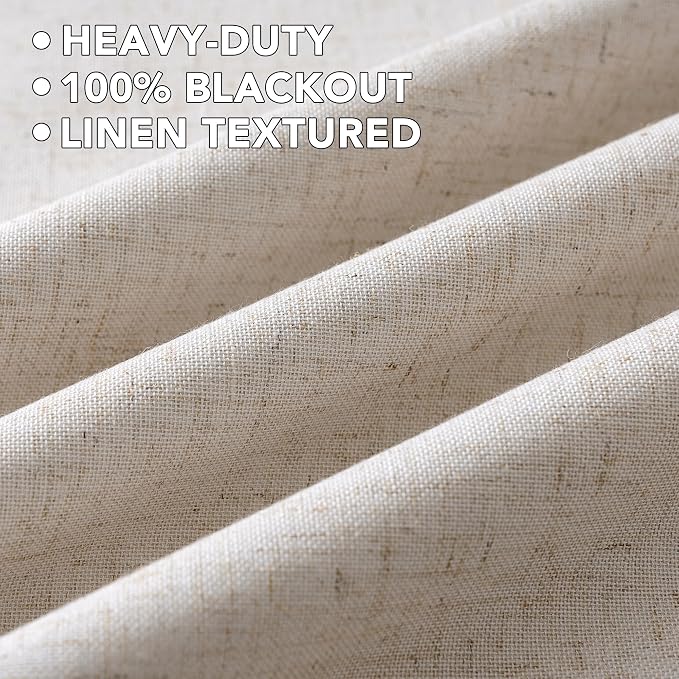 H.VERSAILTEX Linen Curtains 100% Blackout Curtains for Bedroom 102 inch Long Full Light Blocking Nature Linen Blended Window Curtains for Living Room Nickel Grommet (2 Panels, Heathered Natural)