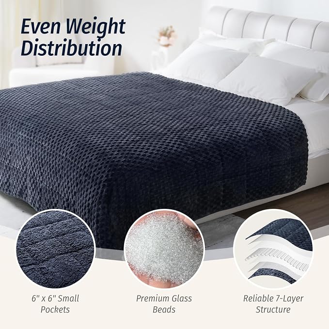 Fleece Weighted Blanket for Adults 60" x 80" 20lbs Fuzzy Blankets Grey-blue | Soft Queen Size Sherpa Weighted Blankets, 3D Imitation Turtle Shell Warm Jacquard Flannel Heavy Blanket for Couch and Bed