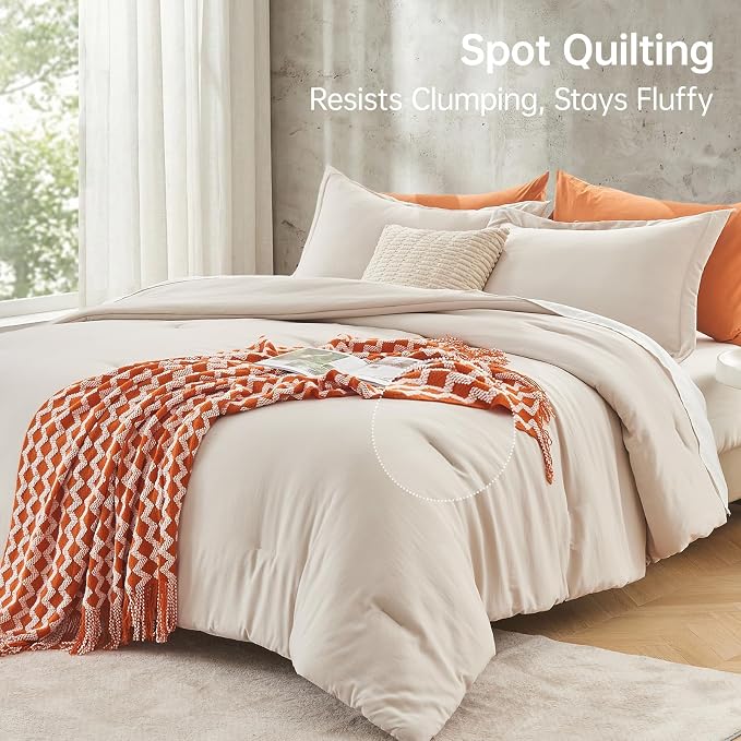 Beige Oversized Queen Comforter Sets, All Season Ultra Soft Down Alternative Bedding - 3 Piece Lightweight Bed Set Includes 1 Comforter (98"*98") and 2 Pillow Shams (20"x26")