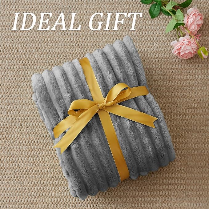 BEDELITE Striped Fleece Throw Blanket, Crey, 50"x60" | 300GSM Microfiber Fleece, Soft Cozy, Lightweight Warm, Machine Washable, Room Decor, Gifts for Women Girls, for Couch Sofa