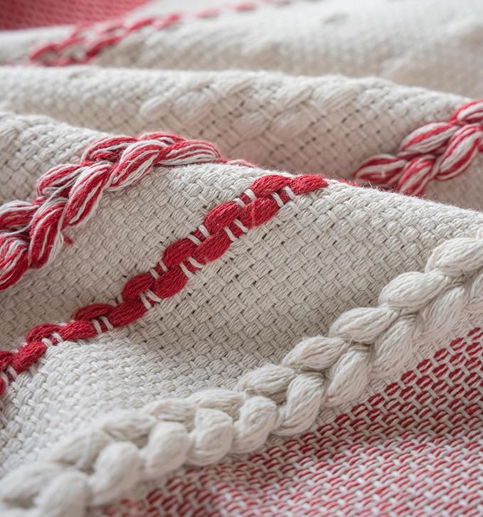 Christmas Lumbar Pillow Covers 14x36 Inch Long, Red Textured Boho Christmas Decoration Pillow Cases for Farmhouse Home Decor, Accent Cushion Cover for Sofa, Bed, Living Room, Bedroom, Pack of 1