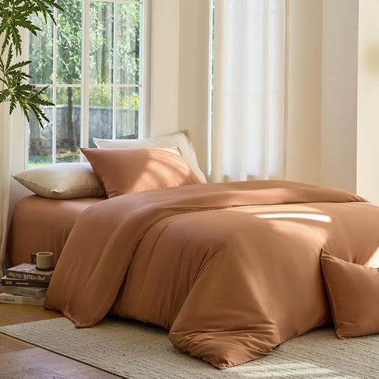 DOZ Duvet Cover Set, 100% Viscose derived from Bamboo, Organically Grown, Buttery Soft, Cooling Duvet Covers, High GSM, 1 Duvet Cover and 2 Pillowcases, 106"x90" (Clay, King/Cal King)