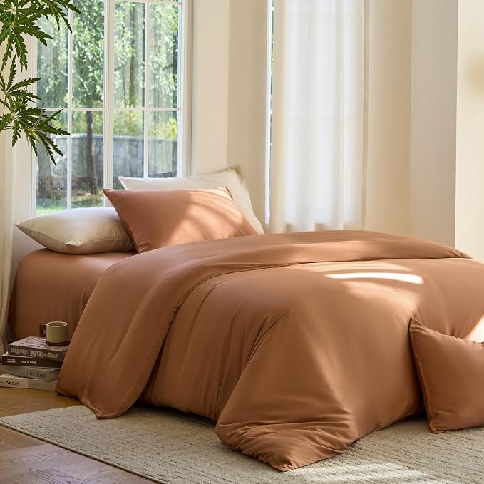 DOZ Duvet Cover Set, 100% Viscose derived from Bamboo, Organically Grown, Buttery Soft, Cooling Duvet Covers, High GSM, 1 Duvet Cover and 2 Pillowcases, 90"x90" (Clay, Full/Queen)