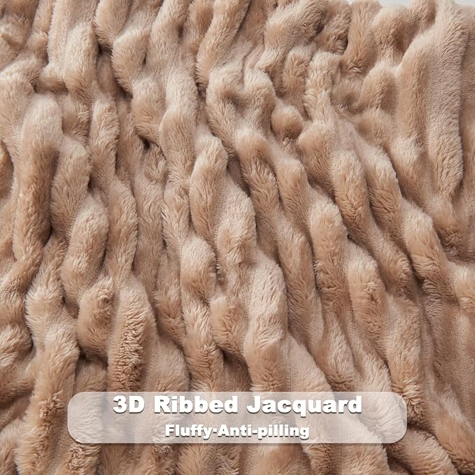 NEWCOSPLAY Fleece Ribbed Cozy Queen Blanket for Couch, Taupe, 90"x90" | Premium Silky Flannel Blanket, Soft Lightweight Fluffy Throw Blanket for Bed Sofa Decor, Gift for All Season Use