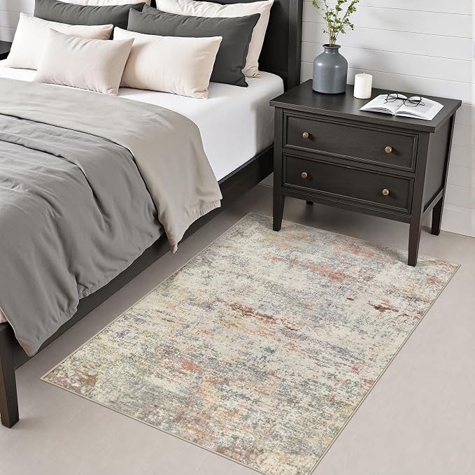 Area Rug Living Room: 3x5 Modern Washable Indoor Soft Carpet Taupe | For Hallway, Bedroom, Kitchen, Laundry, Bathroom,Door Mat,Modern Abstract,Machine washable,Non-Slip,Stain Resistant,Indoor
