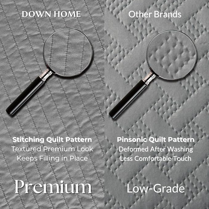 DOWN HOME Cali King Quilt Bedding Set with Shams, Vintage Washed Quilted Blanket Thin Comforter Lightweight Bedspread Coverlet Bed Cover, Brushed Microfiber Stripe Stitching, Ash Gray, 111"x92"