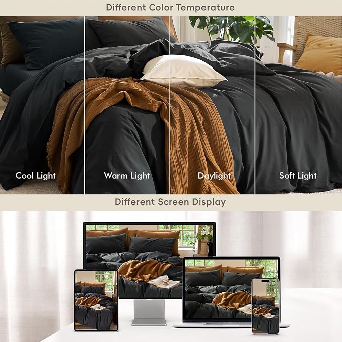 MooMee Duvet Cover Set 100% Washed Cotton Linen Like Twin | Relaxed Linen-like Texture. Soft, Breathable & Long-lasting Comfort. Lightweight. Hidden Zipper with 8 Interior Corner Ties