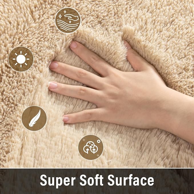 Soft Modern Indoor Large Shaggy Rug for Livingroom Bedroom Dorm Kids Room Home Decor, Non-Slip Plush Fluffy Furry Fur Area Rugs Comfy Nursery Accent Floor Carpet 9x12 Feet, Light Tan