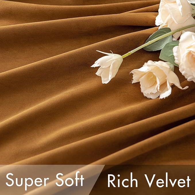MIULEE Velvet Curtains 52x84 inches 2 Panels Gold Brown Blackout Curtains | Luxury, Bedroom Living Room, Thermal Insulated, Super Soft Window Drapes, Rod Pocket & Back Tab