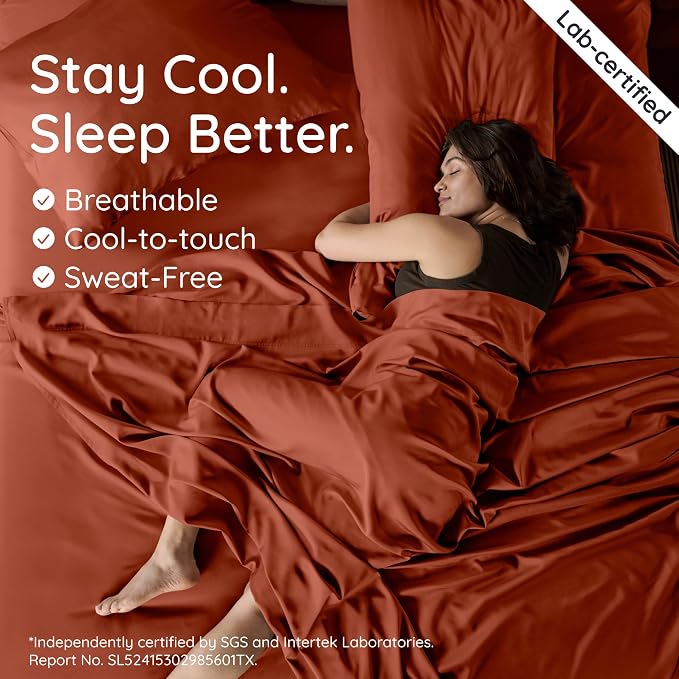 Bambaw Queen Size Fitted Sheet Only, 100% Viscose Derived from Bamboo Fitted Sheet Queen Size, 16’’ Deep Pocket, Breathable & Cooling (Terracotta)
