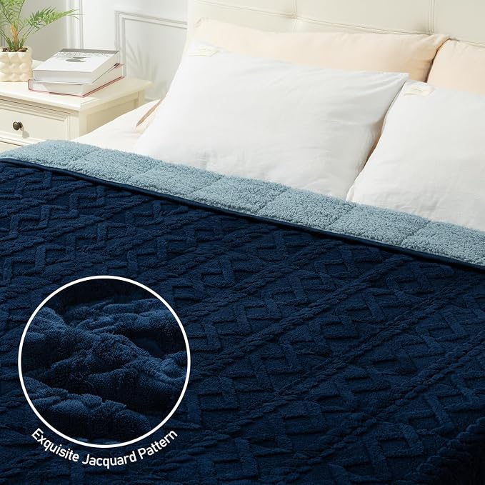 Soft Weighted Blankets for Adults Queen 60" x 80" 15 lbs Navy Blue | Better Sleep, Relax Body & Mind, Dual Sided Soft Fuzzy Heavy Throw Blankets, Jacquard Knitted, Chunky Fluffy, Warm Hug, Gift