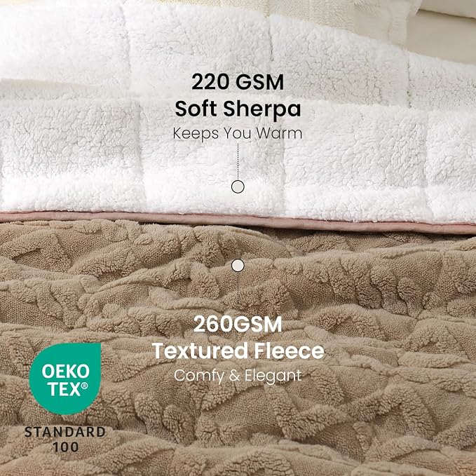 Drewin Weighted Blanket Queen Size 15lbs for Adults,Brownish White,60"x80" | Stress Relief & Better Sleep,Soft Jacquard Sherpa with Glass Beads,Machine Washable,Great for Napping,Relaxing,Reading