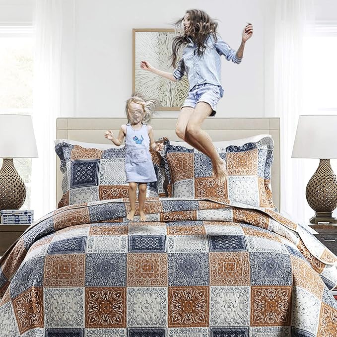 Quilt Bedspread Sets-Color Block Pattern Reversible Coverlet Set,King Size