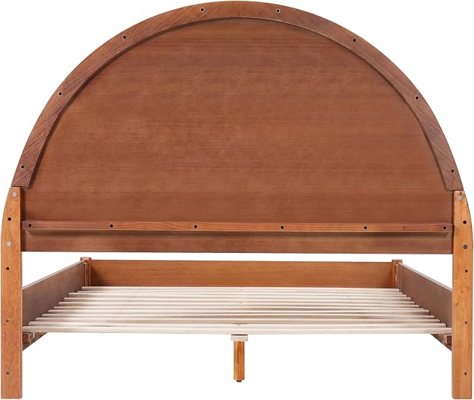 Christopher Knight Home Elsinore Full Size Bed Frame with Arched Headboard, Modern Wooden Platform Bed, Wood Bed Support and Slats, No Box Spring Needed, Full Size Beds for Adult, Light Brown