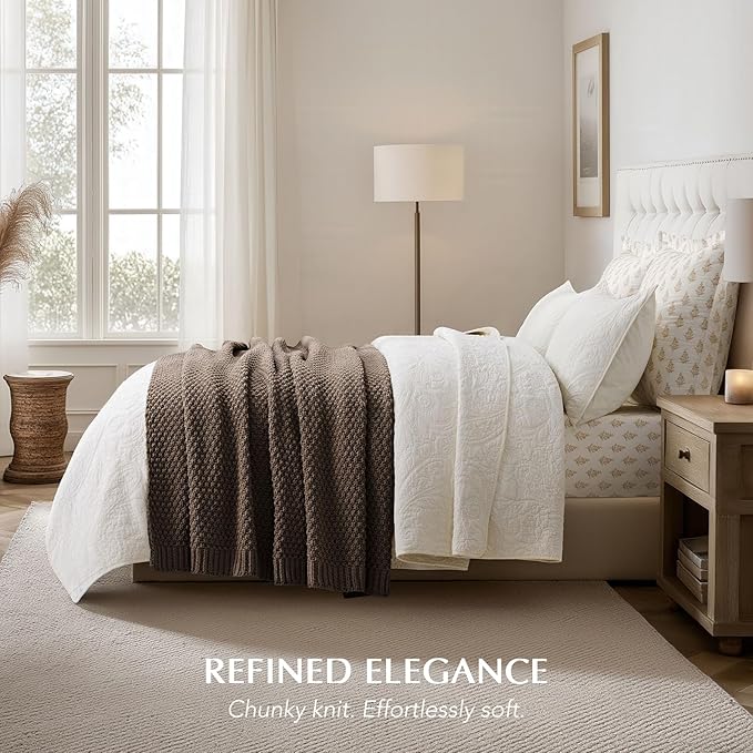 EVERGRACEHOME Chunky Chenille Knit Throw Blanket, 50 x 60, Cocoa Brown | Sculpted Moss Stitch, Chic Modern Farmhouse, All-Season Warmth, OEKO-TEX® Certified, Elegant Blanket for Couch, Bed, Sofa