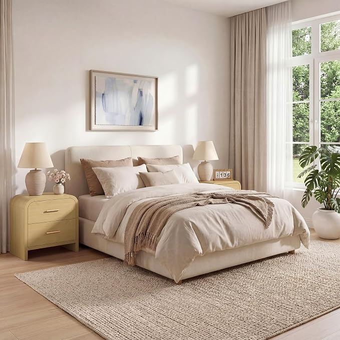 Night Stand [Unique Curved Profile] [FSC-Certified Wooden Board] 2-Drawer Nightstand 24" H Metal Handle Modern Sturdy Bedside Table Side Table End Table | [Curved Profile] [FSC-Certified Wooden Board] Nightstand 24" H Metal Handle Modern Bedside Table ...