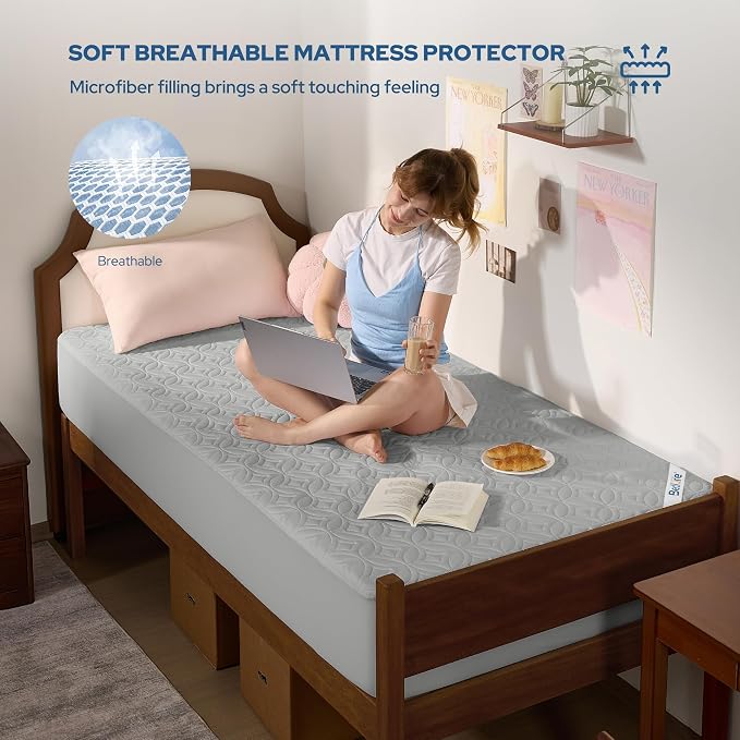 BEDLORE Waterproof Mattress Protector, Twin XL Size Mattress Pad | Deep Pockets Fit 6"-15" Mattresses, Soft Breathable Dirt-proof Bed Mattress Cover for Bedroom, College Dorm (Light Gray)