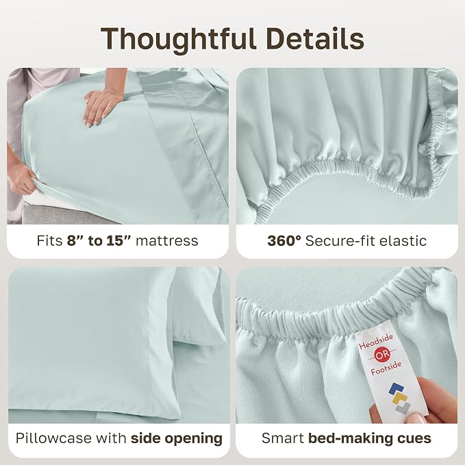 California Design Den 600 Thread Count Twin Size Sheet Set, 3 Pcs, Seafoam | 100% Cotton Sateen Backed by Good Housekeeping Seal, Soft & Smooth, All-Around Elastic, Durable, Easy Care