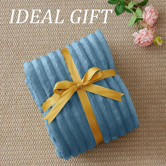 BEDELITE Ribbed Twin Blanket for Couch & Bed,Light Blue, 60"x80" | Ultra-Soft Plush Fleece, Cozy, Warm Yet Lightweight, Ribbed Texture, Home Decor, Machine Washable, Giftable, All-Season Use