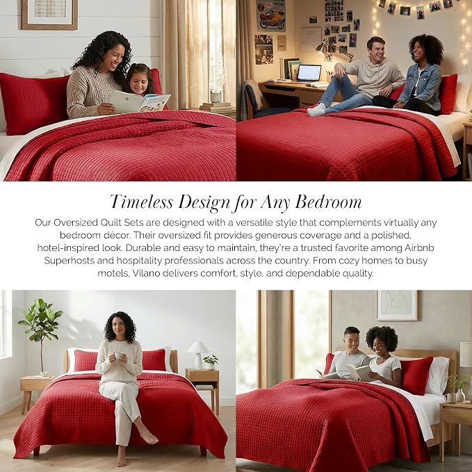Southshore Fine Living, Inc. Full/Queen Quilt Bedding Set, Microfiber Quilts Queen Size, Coverlet, Stain & Pet Hair Resistant Bedding, Full Size Bedspread with 2 Pillow Shams, Chili Pepper Red