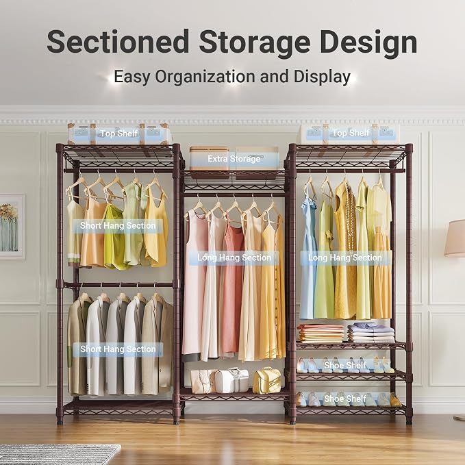 VIPEK V5 Heavy Duty Clothes Rack, Modular Closet System, Bronze | 890 lbs Load, 4 x 23.6 in hanging rods, 8 x shelves (2 adjustable), Supports expansion with accessories