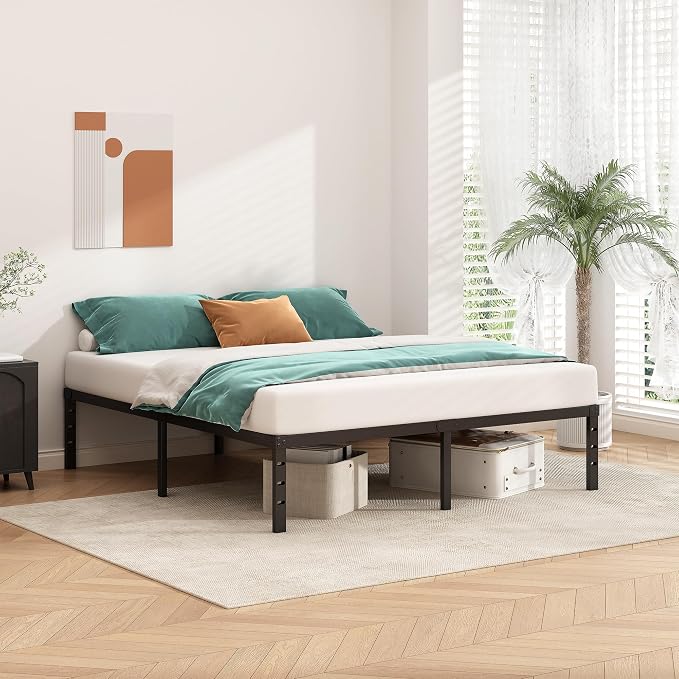 HLIPHA Metal Platform Bed Frame 14 Inch Tall,No Box Spring Needed,Full Size Bed with Heavy Duty Strong Support Slats,Easy to Assemble,Black