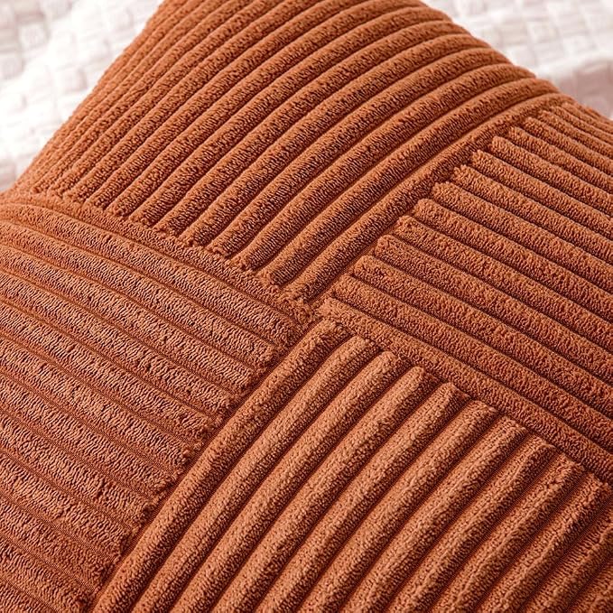 MIULEE Fall Rust Boho Decorative Throw Pillow Covers for Couch 20x20 Inch | 2 Pack, Boho Farmhouse Pillow Covers, Soft Cross Corduroy Patchwork Textured Cushion Cases For Bed Sofa