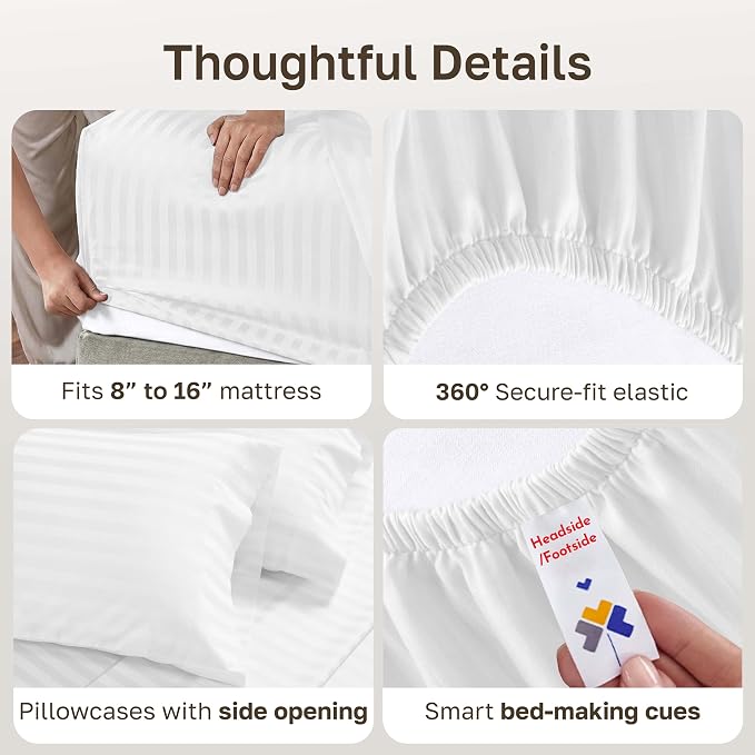 California Design Den 4 Piece Full Size Sheet Set - 100% Cotton 500 Thread Count, Cooling Deep Pocket Bed Sheets with Fitted Elastic Sheet, Extra Soft Luxury Hotel Quality - Pure White | Soft 500 Thread Count Backed by Good Housekeeping Seal, 16" Deep ...